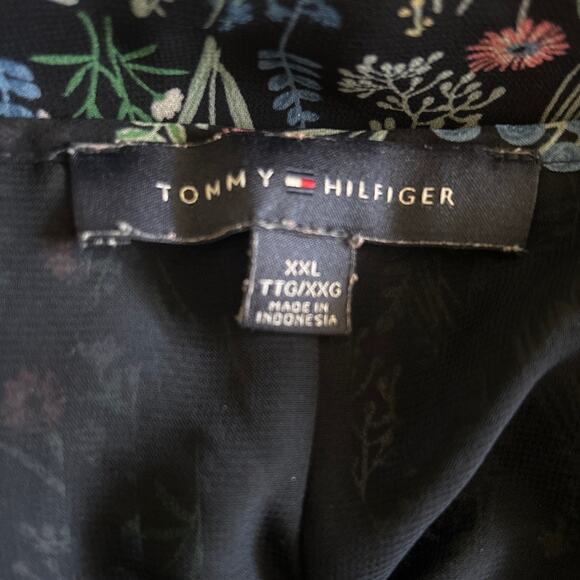 Tommy Hilfiger Women Top 2X Navy Floral Babydoll Cottagecore‎ Romantic Peasant - Picture 2 of 11